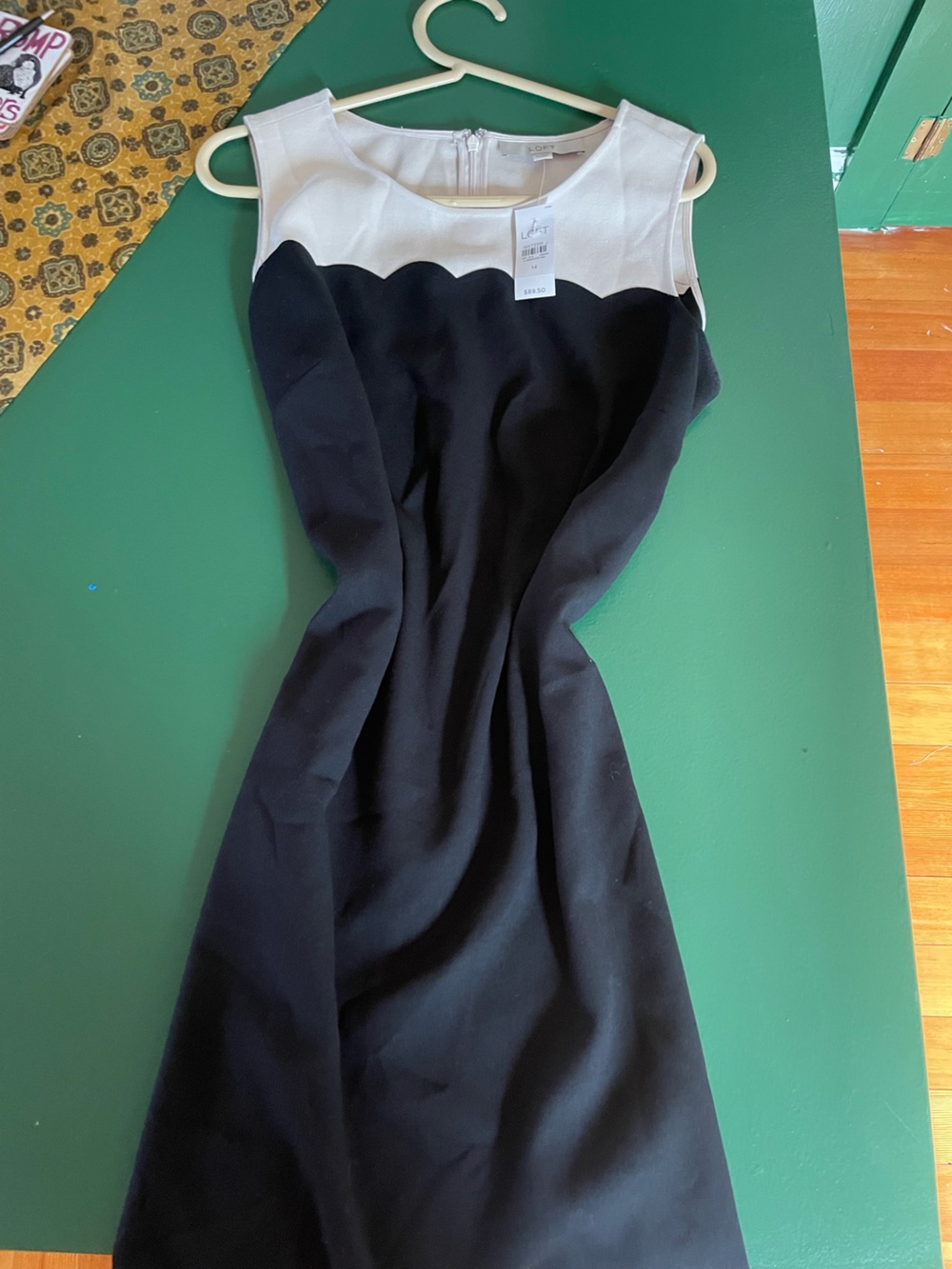 LOFT Scallop-Trim Sleeveless Sheath Dress - Black & White work dress